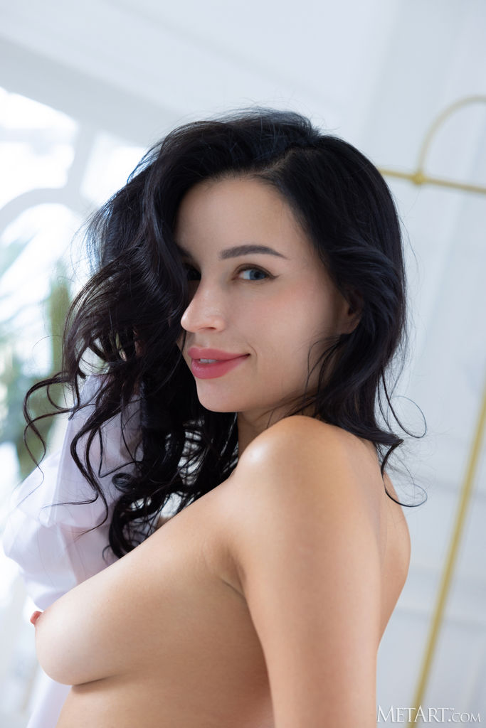 Milena Ray Lets Her Crisp White Shirt Fall Open To Expose Her Gorgeous Breasts