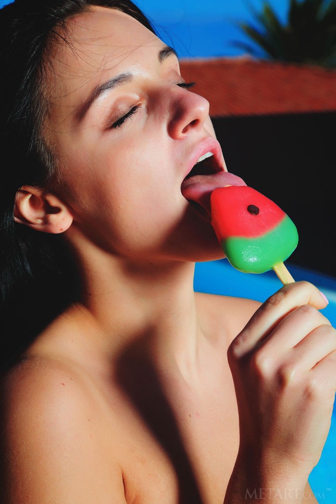 Sultana - Cooling off by the pool with an ice cream on her nipples