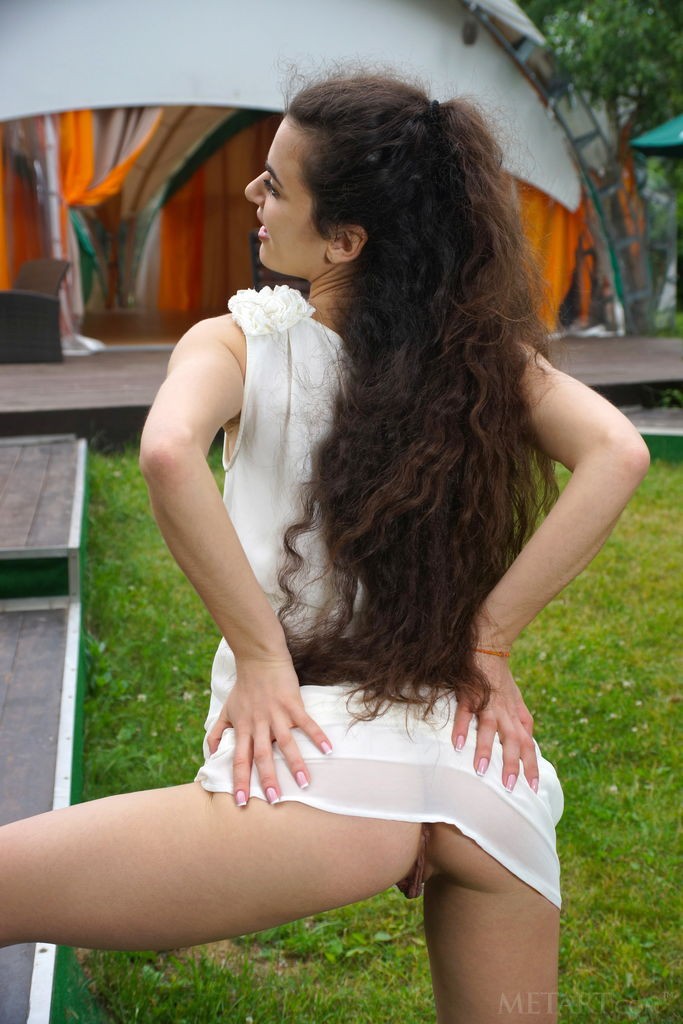 Alberta L - Subtle brunette takes off her clothes outdoors in public