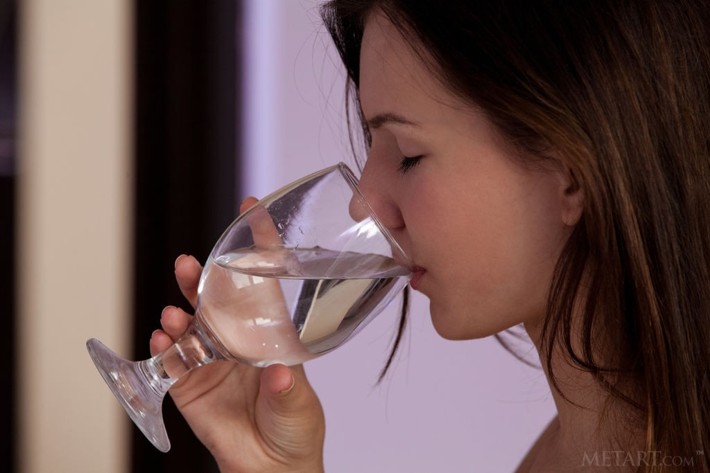 Iva - Drinking wine and putting lotion all over her delicate body