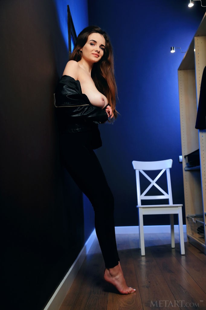 Maible - Busty brunette performs a passionate striptease on a chair