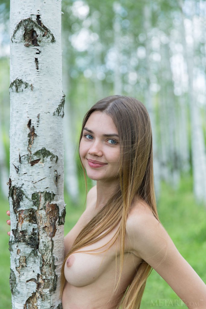 Georgia - Naked sweetie poses in the birch forest