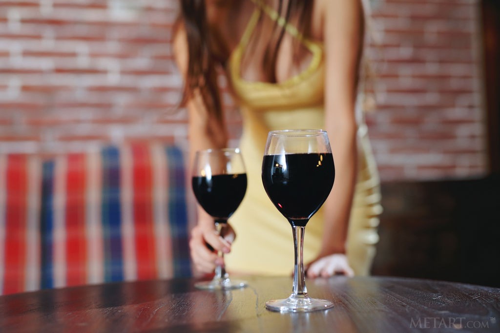 Li Moon - Relaxing in the nude sipping some good wine