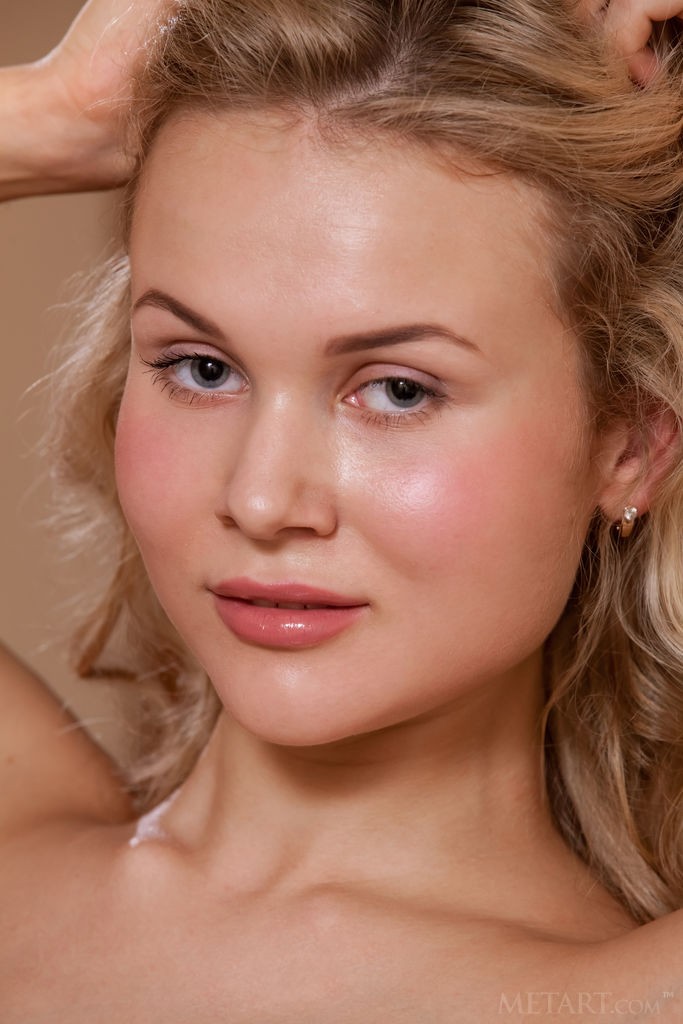 Caroline Abel - Curvy, busty blonde comes home from work and gets naked