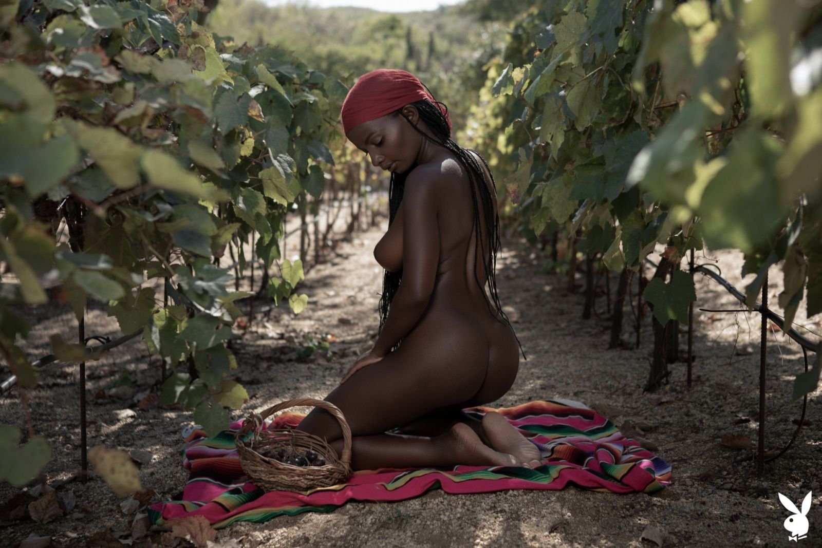 Shasta Wonder shows her dark booty and breasts in the grape field