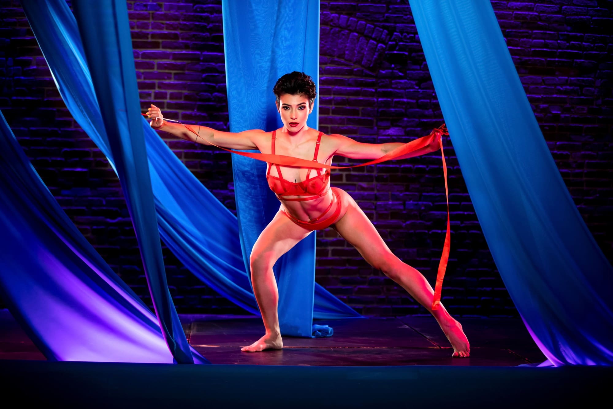 Brooklyn Gray dancing in red hot lingerie with ribbon